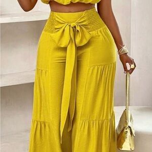 Elegant Yellow Women's Wide-Leg Pants
